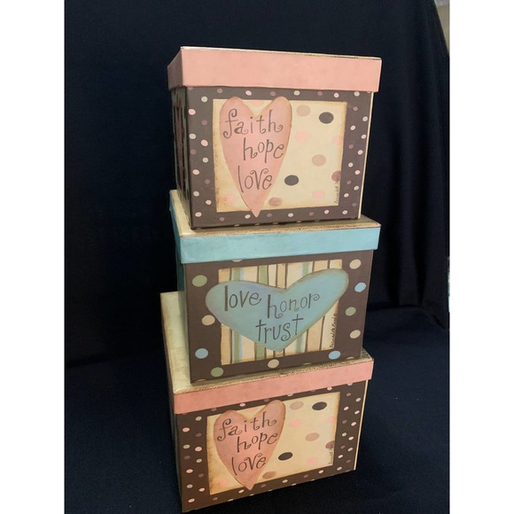 Bernadette Mood Love Sweet Love Nesting Stacking Boxes with lids Set - Picture 3 of 4
